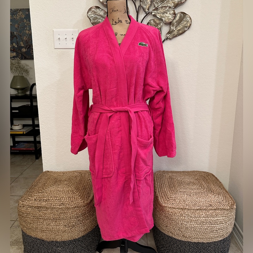 Lacoste Classic Pique Robe Magenta Pink One Size Belted Cotton Terry Logo